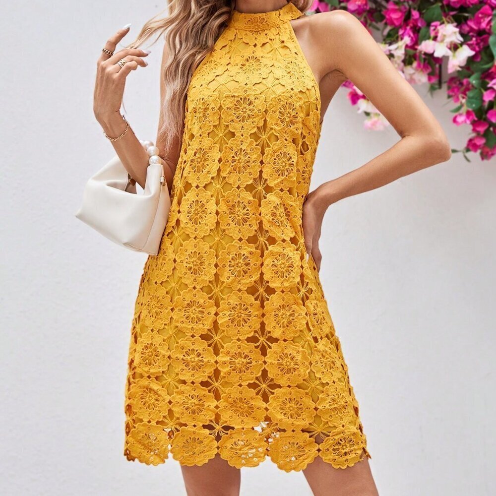 Yellow Elegant Women's Vacation Sleeveless Casual Vacation Style Dress